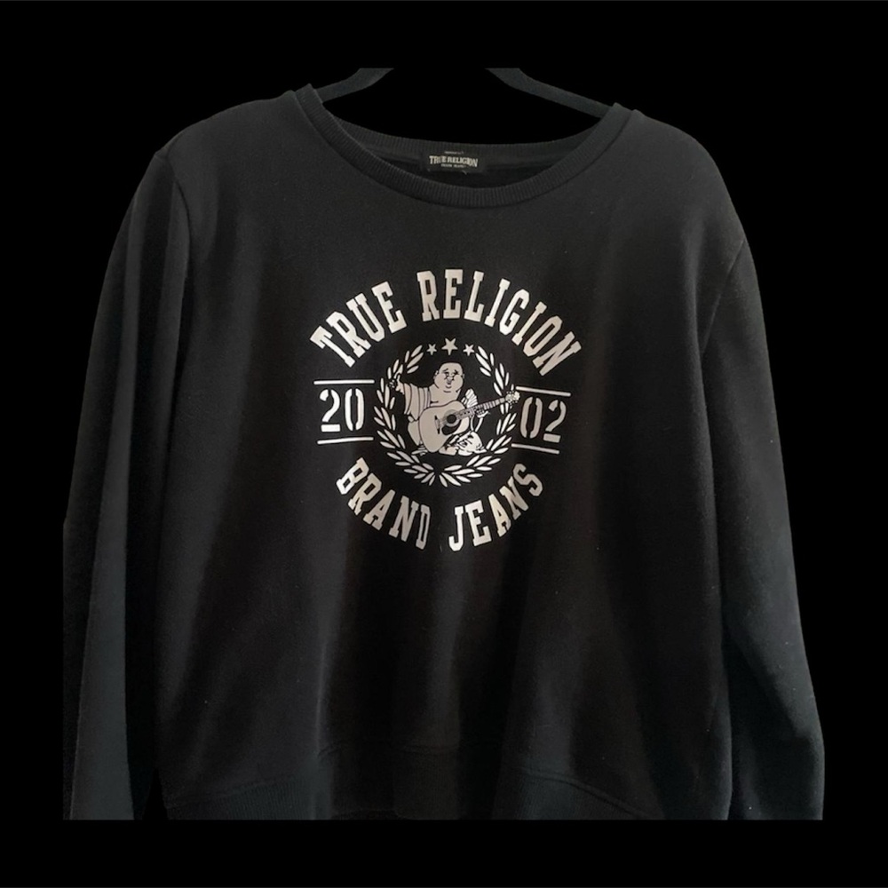 Unisex True Religion Black Crewneck Sweater with White Logo